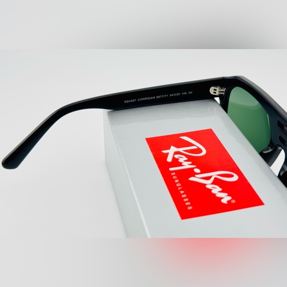 Ray-Ban Sunglasses RB4397 Corrigan Bio-based Polished Black Frame Green Lenses - Picture 11 of 13